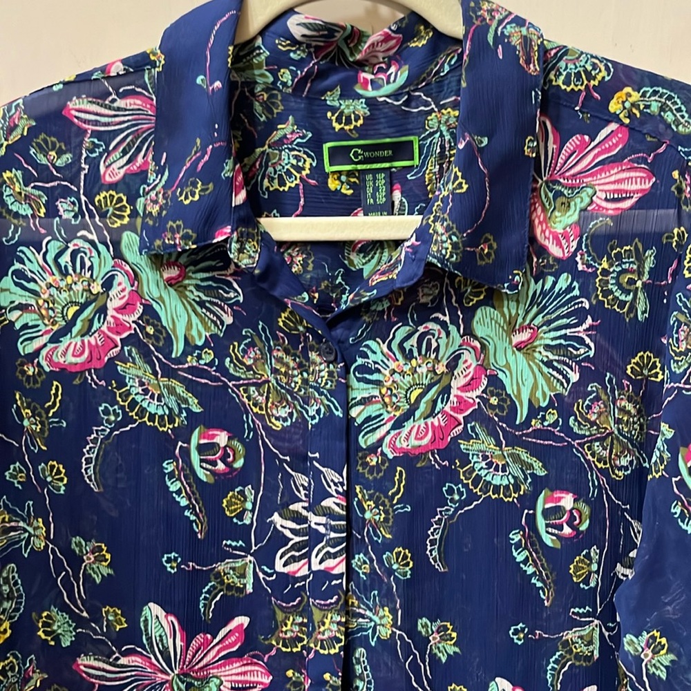 Long sleeve duster, navy floral print